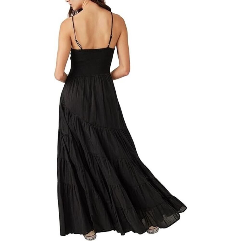 Free People Women's Sundrenched Solid Maxi Dress Black NWT $148 - Picture 4 of 5